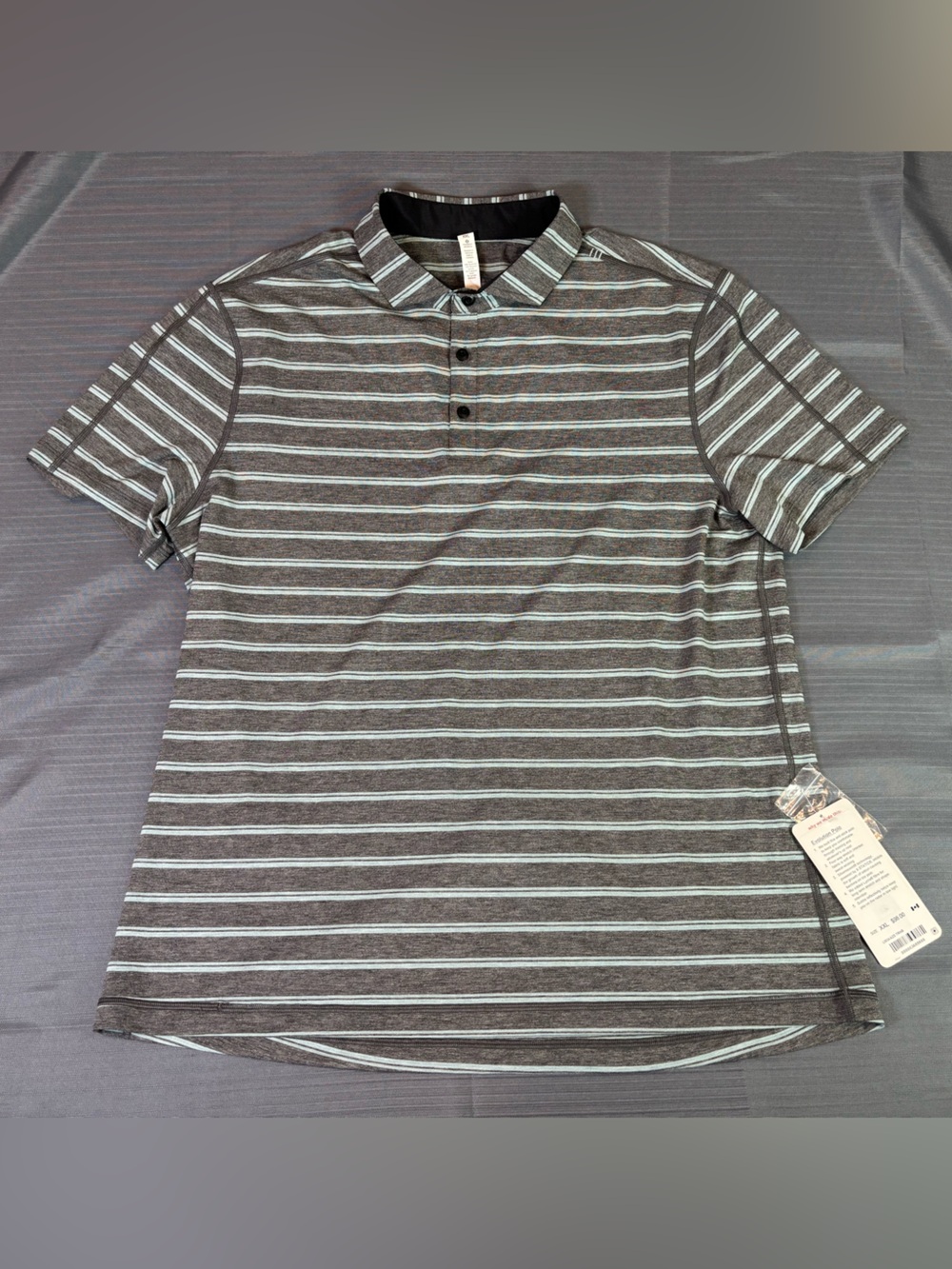 Lululemon Evolution Polo XXL NWT Gray Blue Stripe Golf Performance Shirt